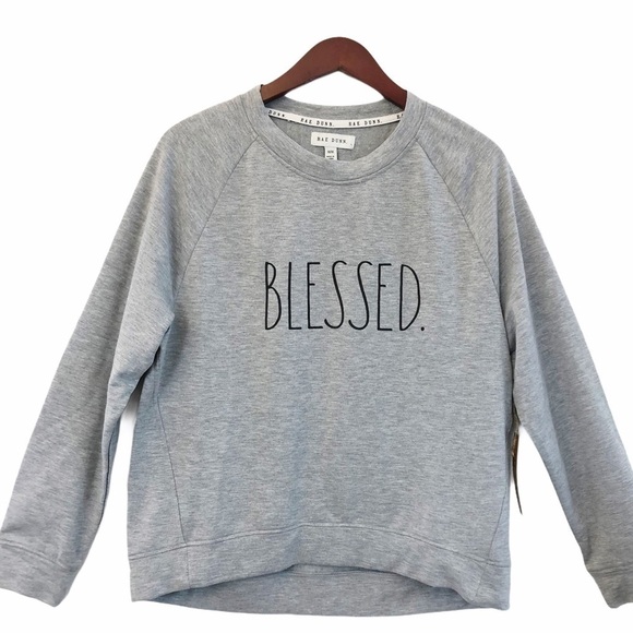 RAE DUNN NWT “Blessed” Crewneck Sweatshirt Top Size Medium in Heather Gray - Picture 1 of 12
